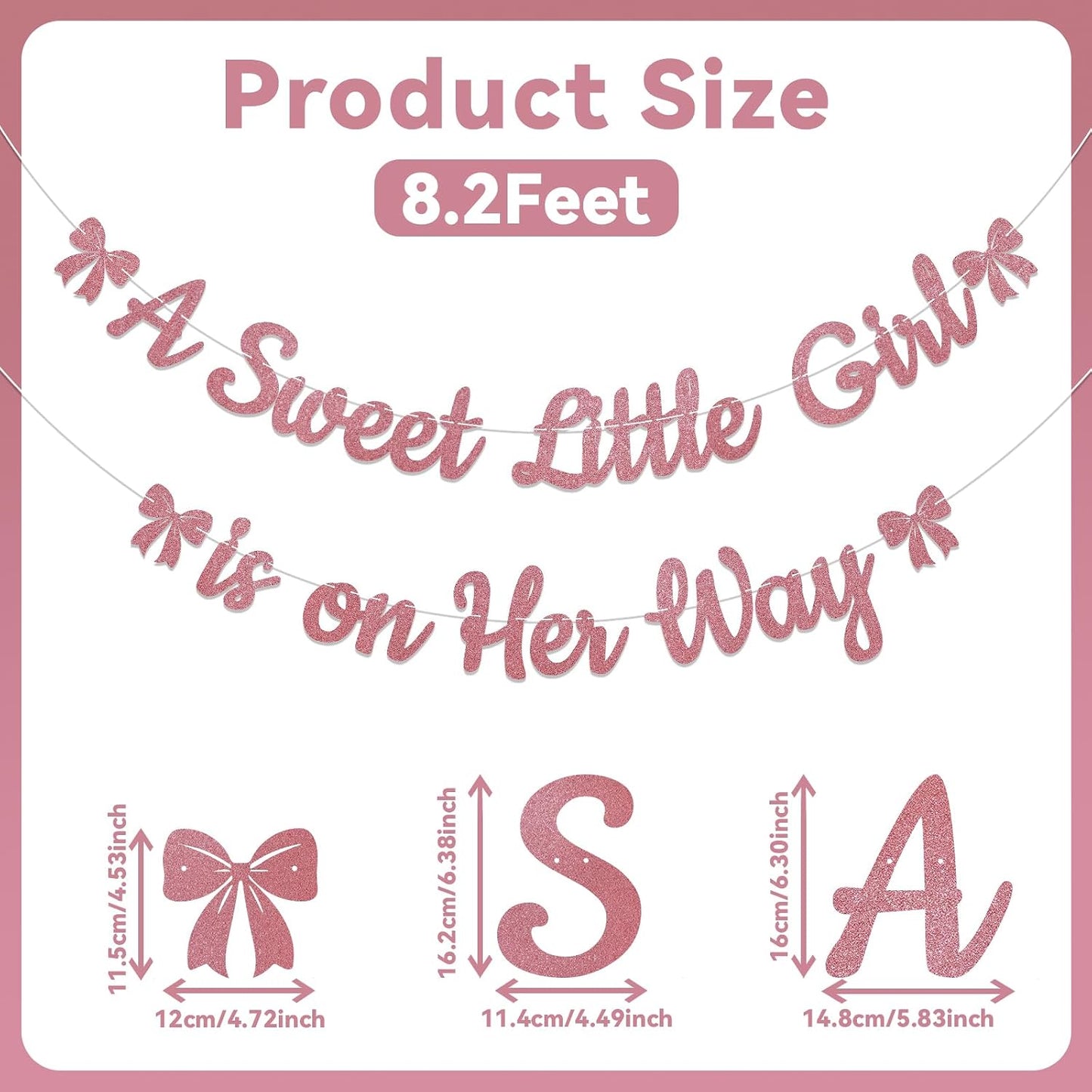 A Sweet Little Girl is on Her Way Banner - Pink Bow Baby Shower Decorations, Sweet Baby Girl Gender Reveal Party Decorations Rose Gold Glitter