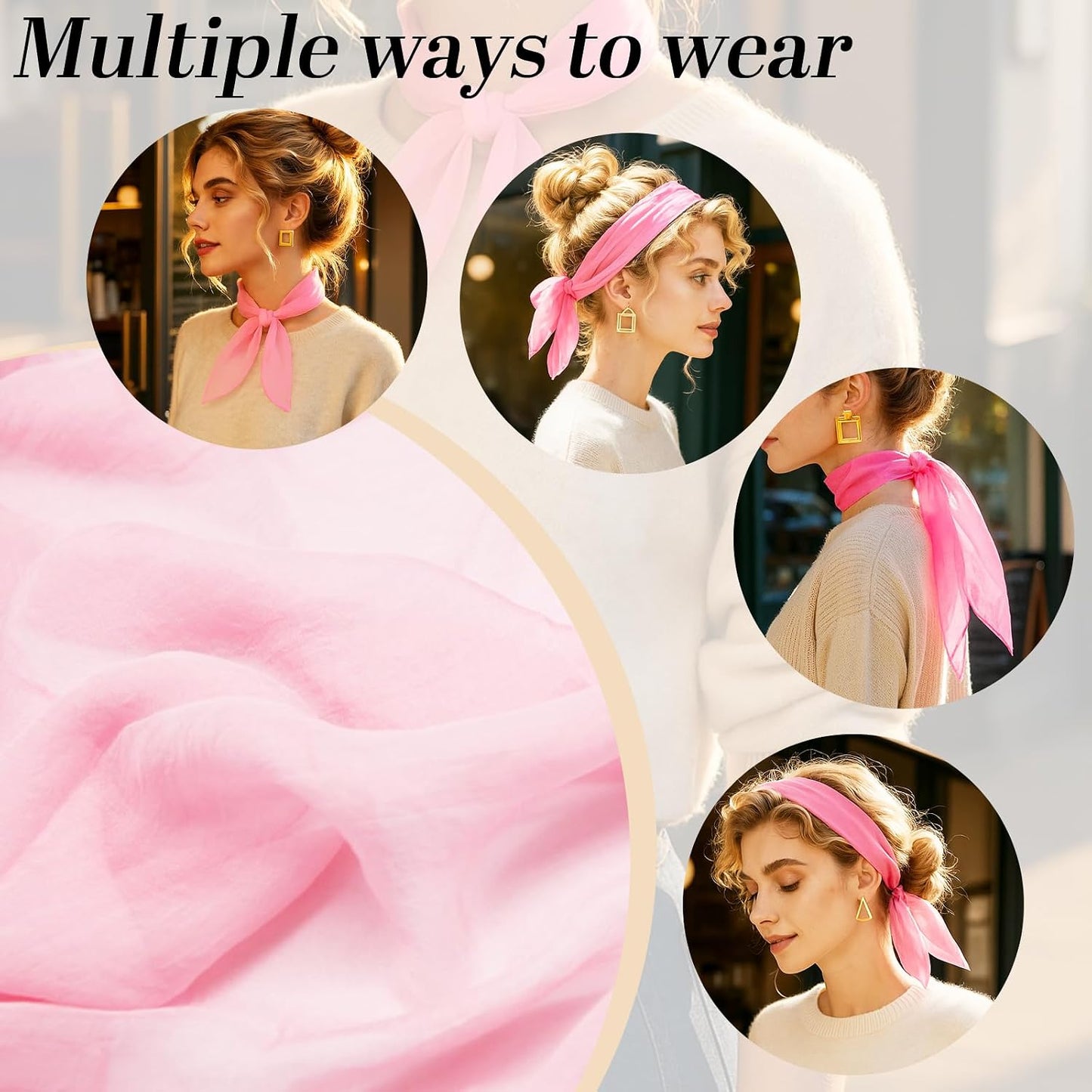 MissShorthair 50s Chiffon Scarf Sheer Square Neck Head Scarf for Women