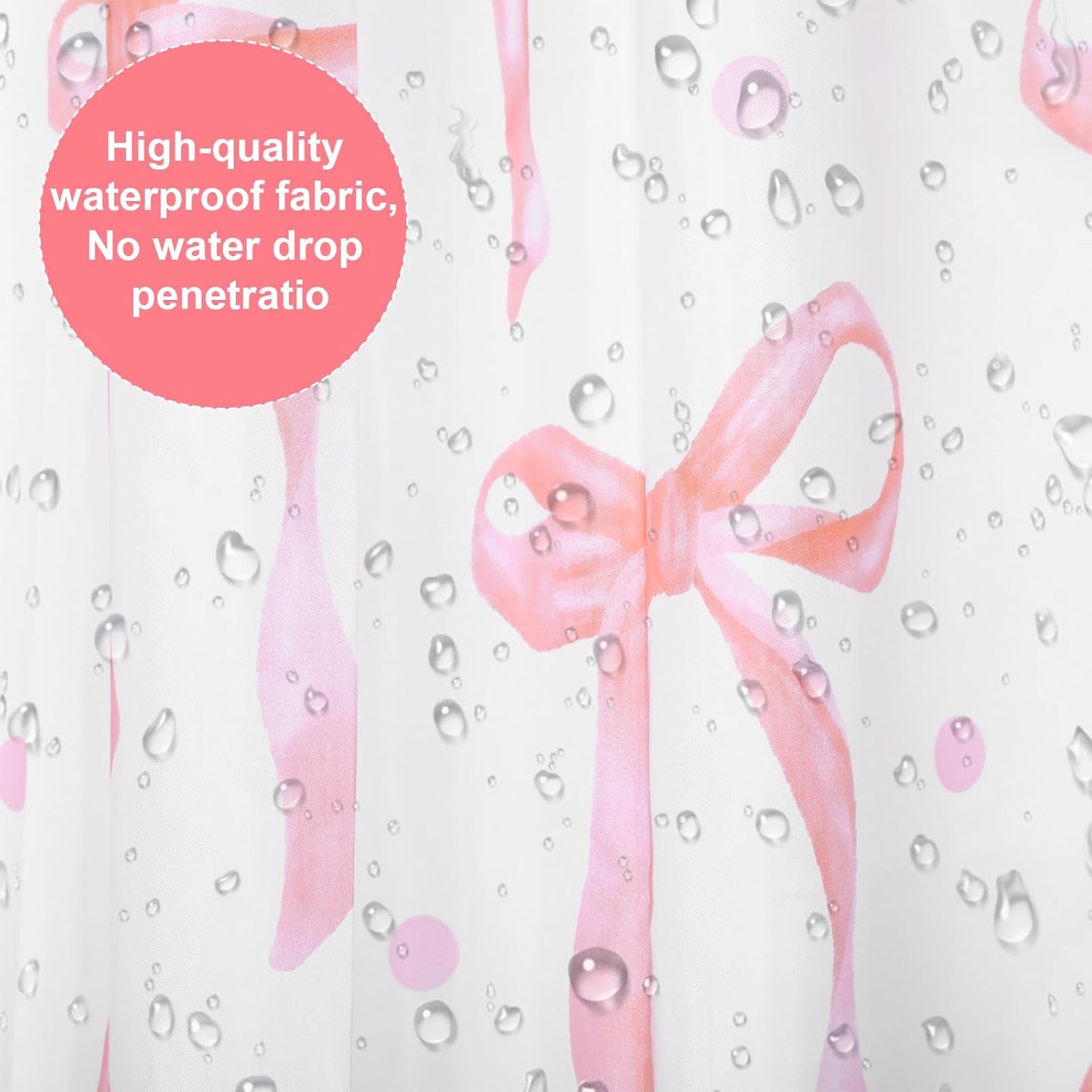 Cute Pink Bow Shower Curtain, Bow Pink Shower Curtain Cute Fabric for Bathroom Aesthetic Cloth Set with Hooks Butterfly Knot Bathroom Home Decor for Girls Women 71 x 71 Inch