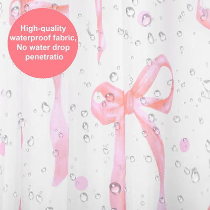 Cute Pink Bow Shower Curtain, Bow Pink Shower Curtain Cute Fabric for Bathroom Aesthetic Cloth Set with Hooks Butterfly Knot Bathroom Home Decor for Girls Women 71 x 71 Inch