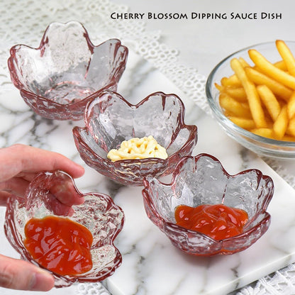 6 Pcs Pink Sakura Sauce Dishes Set, 3.34x1.37 inch Glass Cherry Blossom Dipping Bowls, Small Condiment Dishes for Soy Sauce, Sushi, Ice-Cream,Snacks, and Party Appetizers