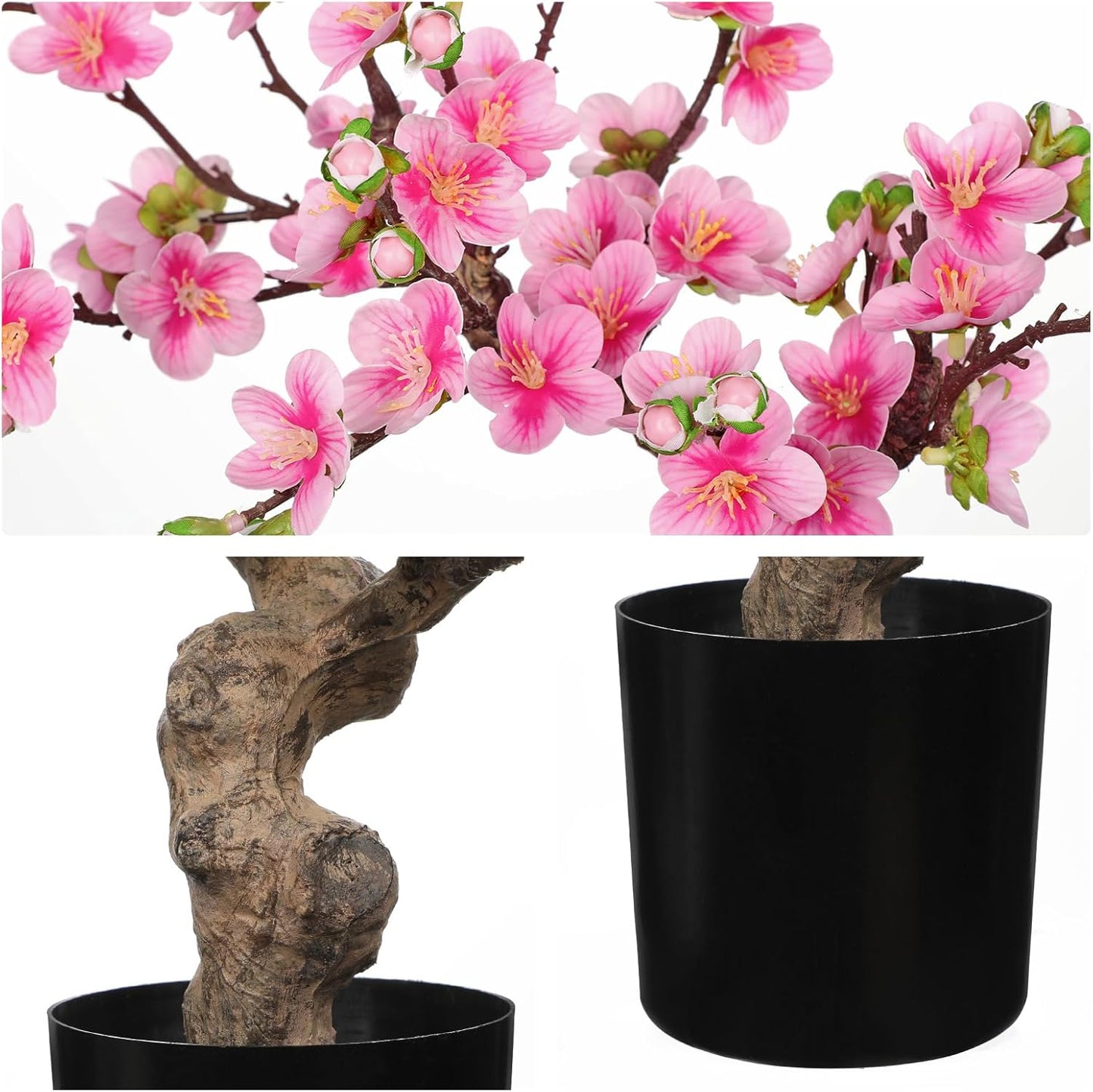 Faux Cherry Blossom Decor Pink Silk Flowers Arrangement 17.3" Small Cherry Blossom Flowers Tree Realistic Artificial Flowers with Vase Pot Fake Flowers for Home Office Table Centerpiece Wedding Decor