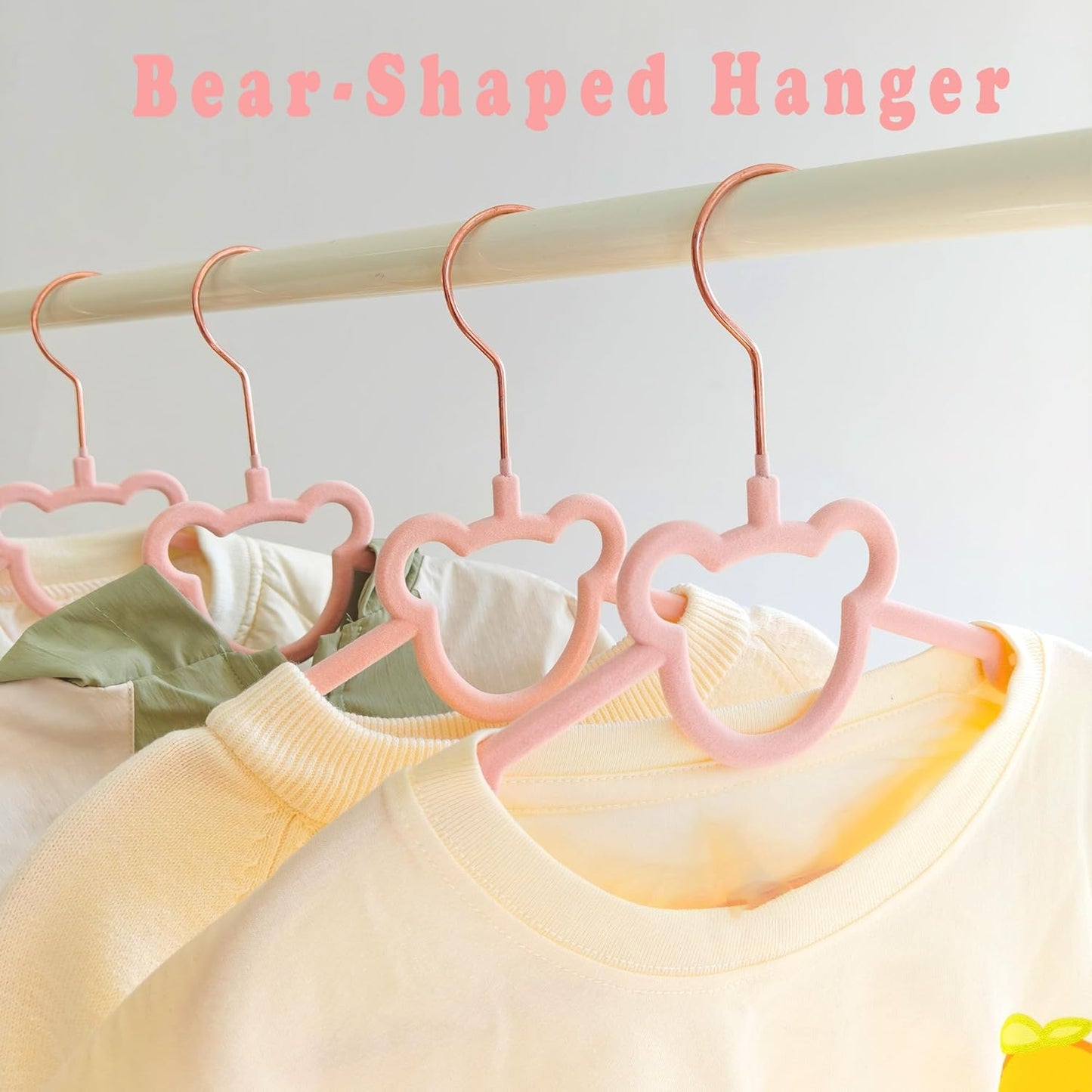 30 Pack Pink Velvet Kids Clothes Hangers - 12.6in for Ages 4-10, with Cute Bear, Rotating Rose Gold Hook, Non-Slip, Space-Saving Slim Felt Hangers for Toddler Coats, Jackets, Dresses