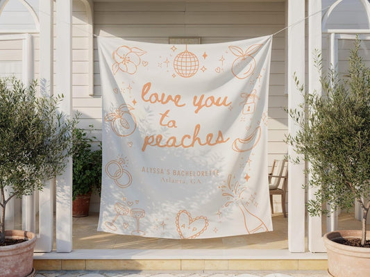 Peach Bachelorette Party Banner Savannah Georgia Bridal Shower Backdrop Decorations Rustic Peach Theme Photo Prop Personalized Engagement Party Supplies for Bride Wedding Decoration Reusable
