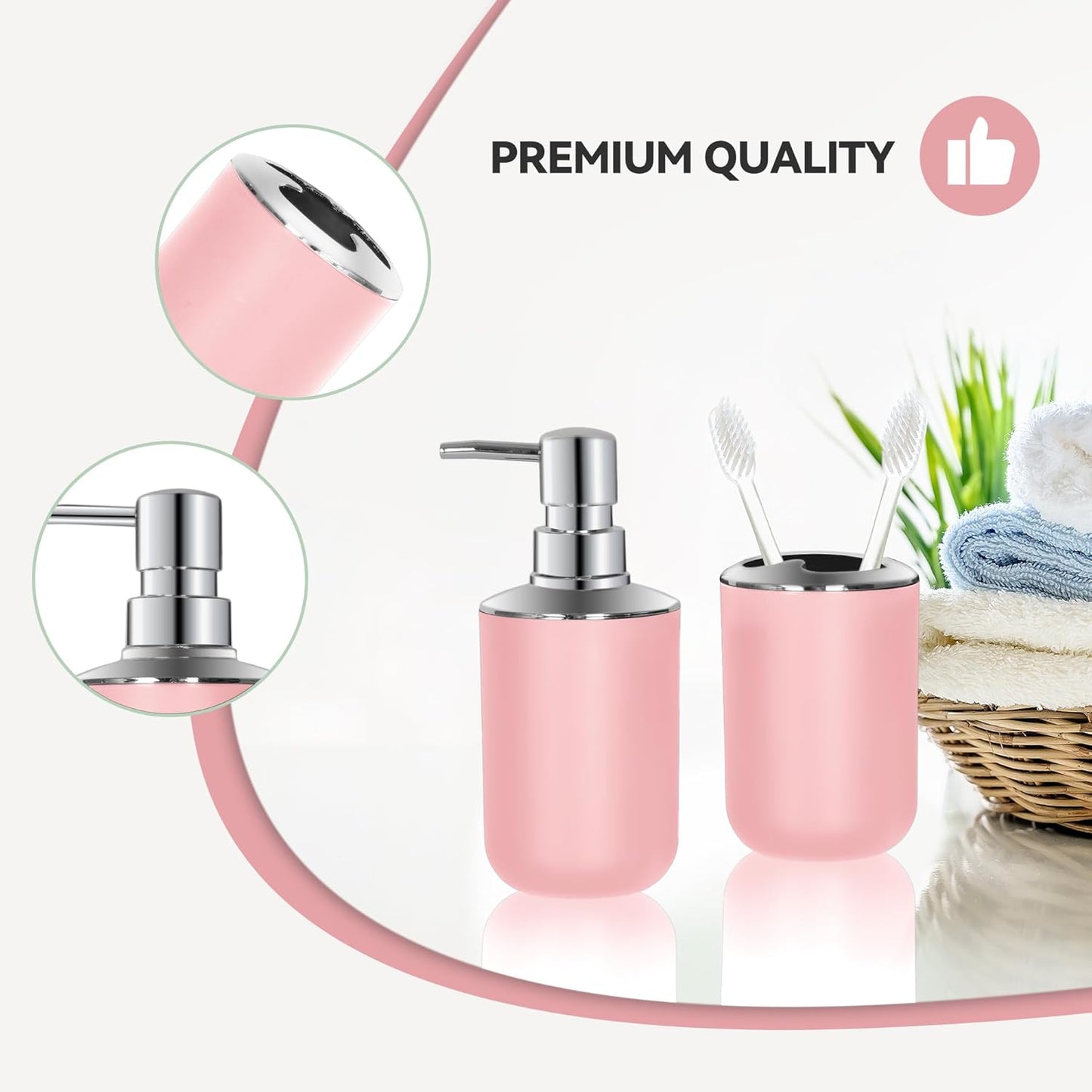 Pink Bathroom Accessories Set 2 PCS, Pink Bathroom Accessories, Plastic Soap Dispenser and Toothbrush Holder Set, Boho Bathroom Decor, Bathroom Set