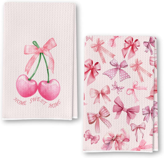 Coquette Trendy Rose Kitchen Towels - Chic Party Accents Hand Towels - Blush Tea Towels for Bathroom Culinary Design - Girls Room Styling Adorable Dish Towels Set of 2 18x26 Inch
