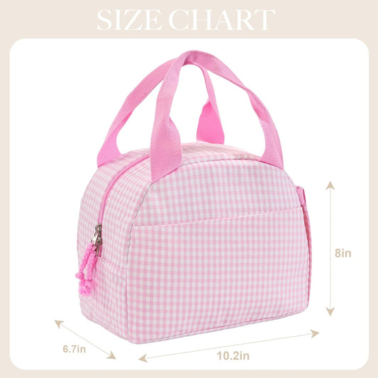 Insulated Lunch Bag for Women, Reusable Lunch Box Tote for Work & Office, Portable Leakproof Cooler Bag Roomy Adult Lunch Bags for Travel, Picnic & Daily Meals, Light Pink Gingham