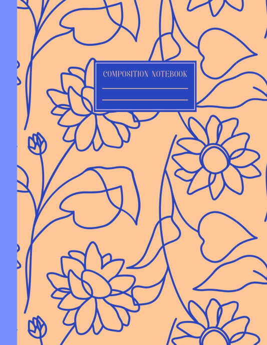 Composition Notebook: Blue Peach Pastel Art Flower Cover Design Journal Diary for Journaling to Write In, 8.5x11” 120 pages Blank Lined College Ruled ... Students, Teachers, Women, Men, College