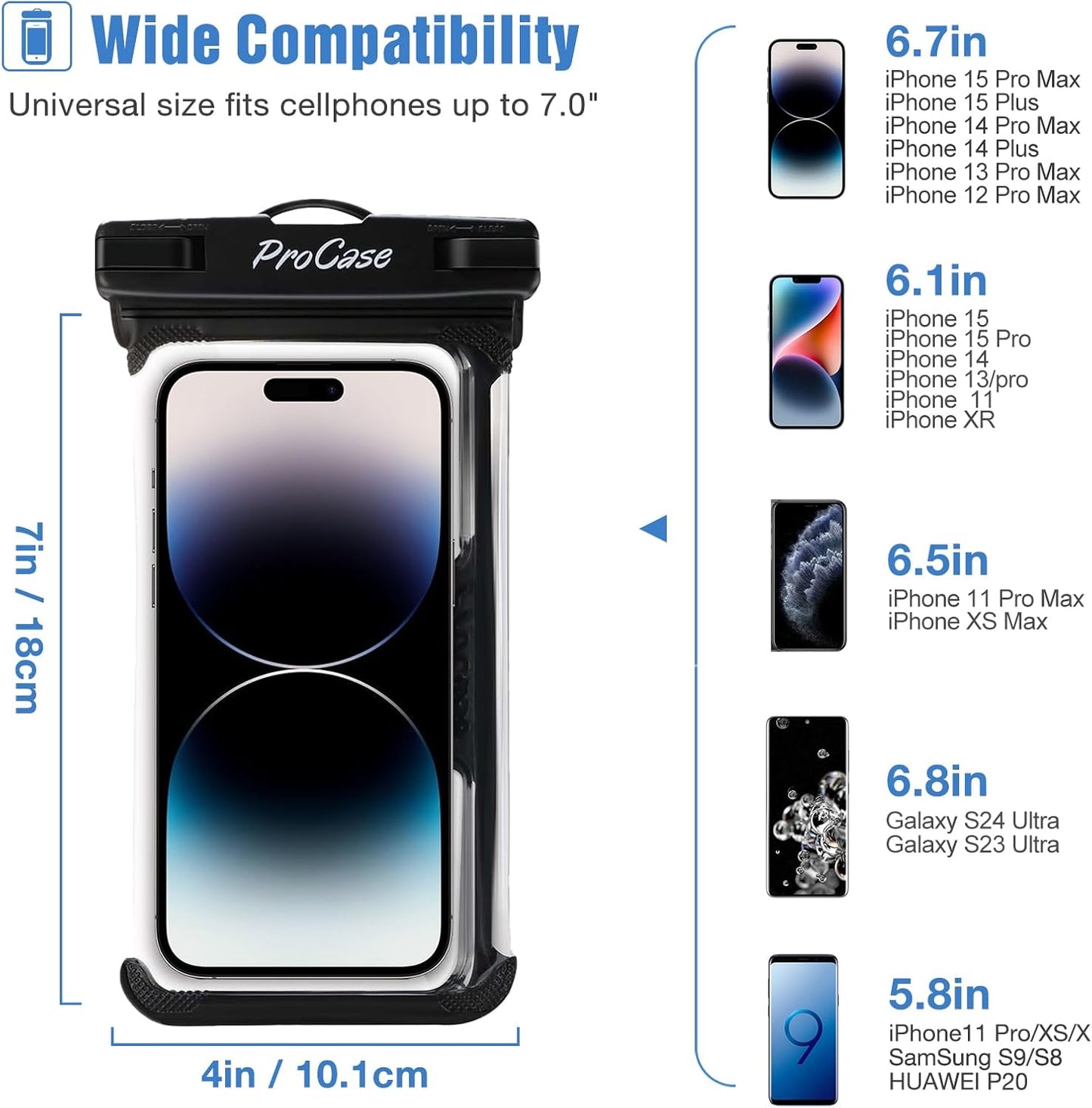 ProCase 2 Pack Waterproof Phone Pouch, Underwater Phone Case Up to 7", Dry Bag for iPhone 17 Air 16 15 14 13 Pro Plus Max, Galaxy S24 S23 S22 Ultra Pixel, Beach Essentials -Pink & Black