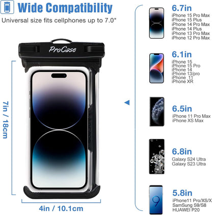 ProCase 2 Pack Waterproof Phone Pouch, Underwater Phone Case Up to 7", Dry Bag for iPhone 17 Air 16 15 14 13 Pro Plus Max, Galaxy S24 S23 S22 Ultra Pixel, Beach Essentials -Pink & Black