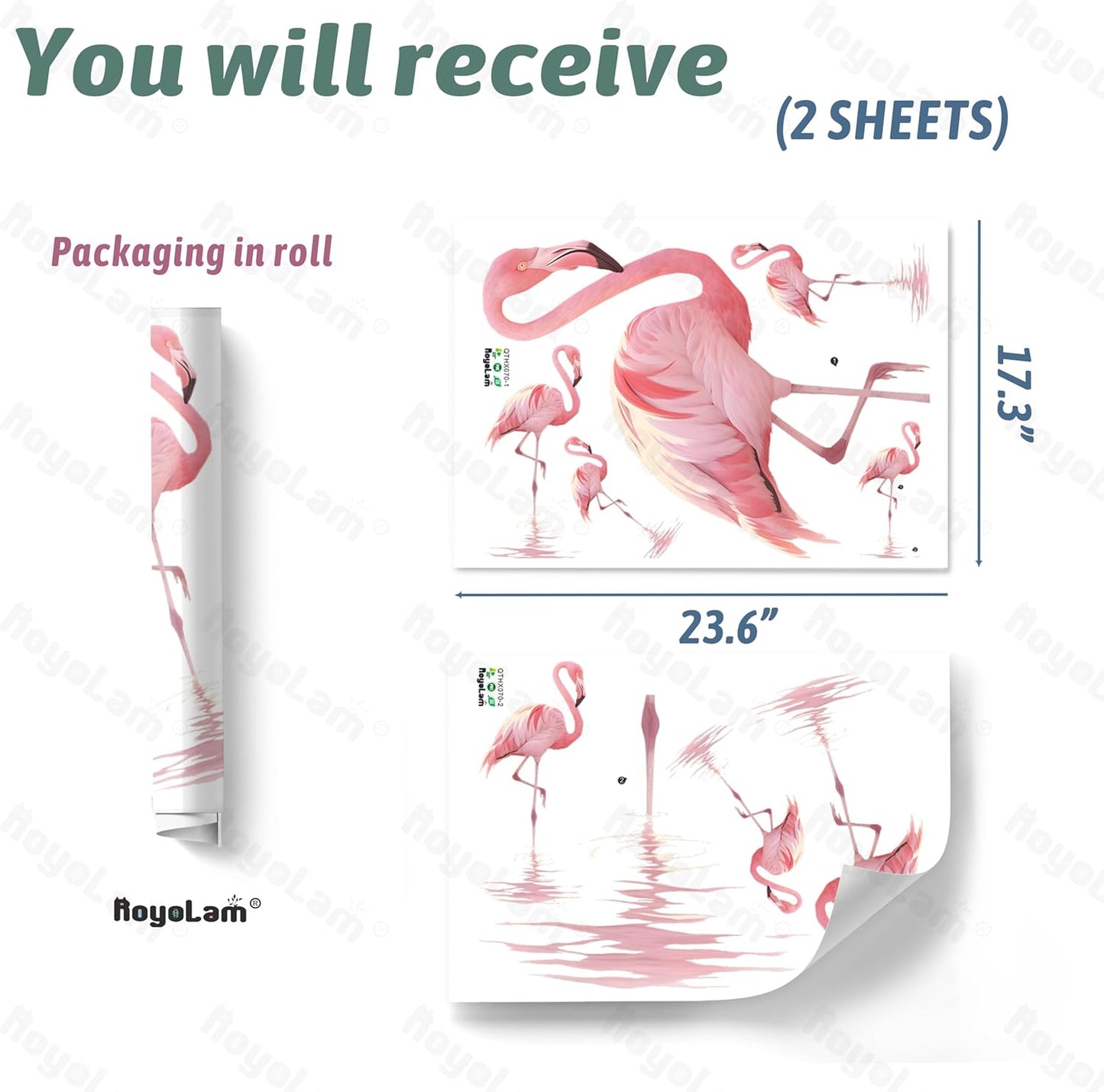 Lifelike Pink Flamingo Bird Wall Decal Nursery Animal Wall Sticker Removable Peel and Stick Wall Art Decor for Kid Baby Classroom Preschool Living Room Playroom Bedroom School