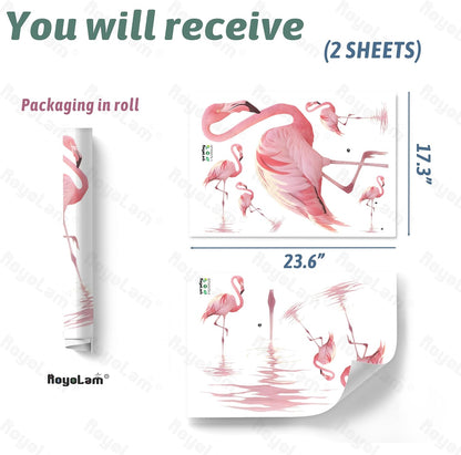 Lifelike Pink Flamingo Bird Wall Decal Nursery Animal Wall Sticker Removable Peel and Stick Wall Art Decor for Kid Baby Classroom Preschool Living Room Playroom Bedroom School