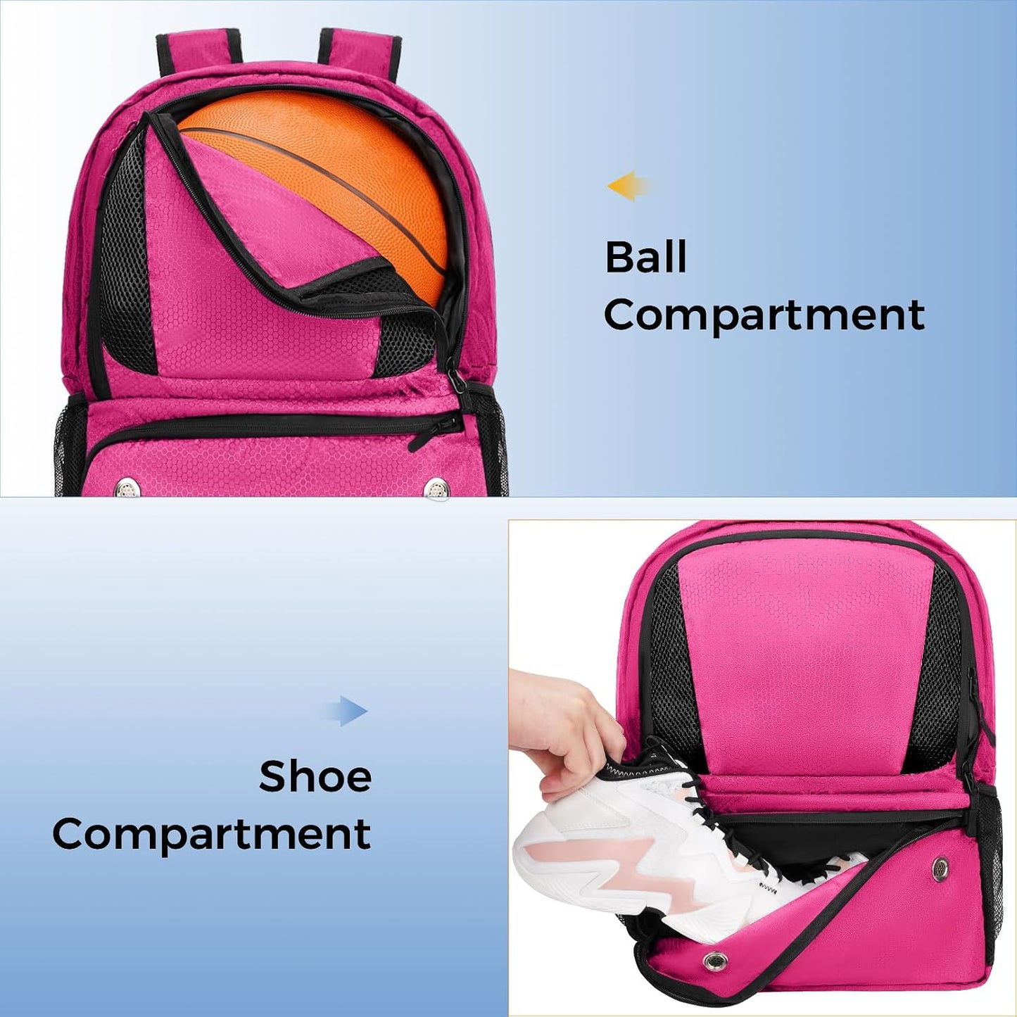 YOREPEK Basketball Backpack, Lightweight Basketball Bag with Ball Holder & Shoes Compartment, Sports Backpack Training Equipment Fit Soccer Volleyball Football