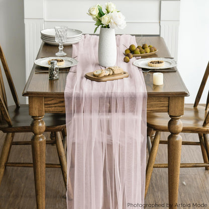 Artoid Mode Blushing Pink Gauze Table Runner 120 Inch 10FT, Seasonal Sheer Kitchen Dining Holiday Wedding Birthday Baby Shower Table Decor for Home Party