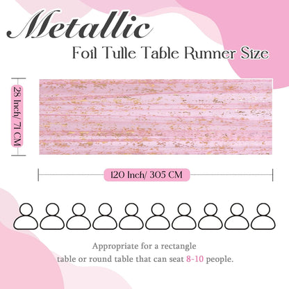 P Pothuiny 2 Pcs Dusty Pink Table Runner 28 x 120 Inch, Glitter Metallic Foil Tulle Table Runner Party Golden Sheer Gauze Table Decor for Wedding Birthday Christmas Anniversary