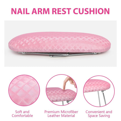 AORAEM Nail Arm Rest, Microfiber Leather Manicure Hand Pillow Professional Nail Rest Cushion Table Desk Station for Salon Use (Pink)