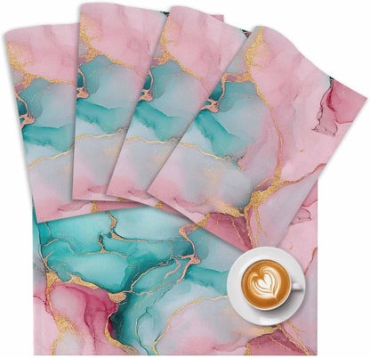 Water Pink Marble Placemat Set of 4 Non-Slip Placemats for Dining Table Abstract Art Washable Table Mats, Heat Resistant Kitchen Table Mats for Party, Dining Room & Home Decor