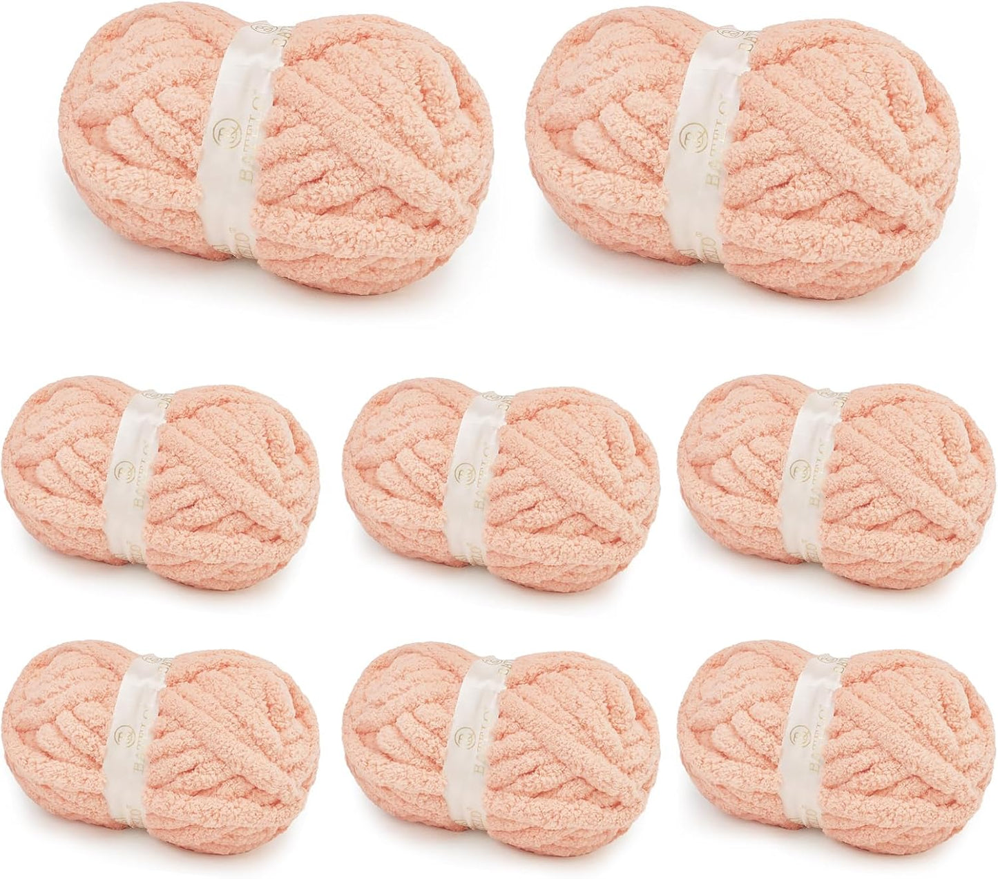 Chunky Yarn for Hand Knitting, Chunky Chenille Blanket Yarn for Crocheting, Bulky Soft Fluffy Chenille for Blanket Project, 8 Pack of 8oz/25yds, Pale Peach