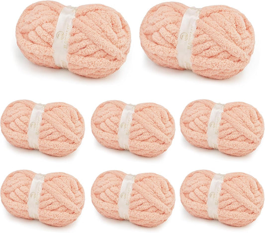 Chunky Yarn for Hand Knitting, Chunky Chenille Blanket Yarn for Crocheting, Bulky Soft Fluffy Chenille for Blanket Project, 8 Pack of 8oz/25yds, Pale Peach