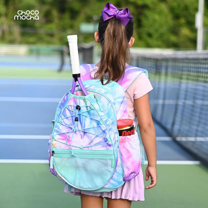 Choco Mocha Kids Tennis Bag, 16 Inch Youth & Junior Tennis Backpack with Shoe Compartment, Holds 2 Rackets (21–23 Inch)
