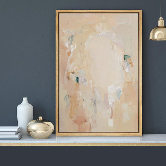 MUDECOR Framed Canvas Print Wall Art Soft Pastel Peach & Beige Abstract Illustrations Fine Art Mid-Century Modern Multicolor for Living Room, Bedroom, Office - 24"x36" NATURAL