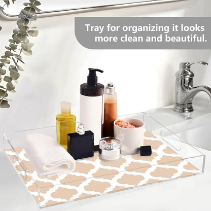 Peach Moroccan Serving Tray with Handles Large Plastic Trays Rectangular Decorative Serving Platters for Breakfast Kitchen Food Party Coffee Table