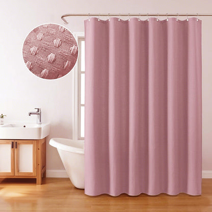 Inhousolu Fabric Shower Curtain, Waffle Weave 230 GSM Polyester, Weighted Hem, Metal Hooks Included, Water Repellent Washable, 72 x 72 Inch, Pink
