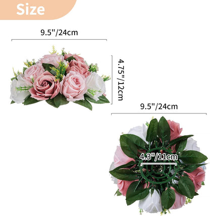 NUPTIO Flower Ball Arrangement Bouquet - 2 Pcs 9.5 inch Diameter Dusty Rose Pink White Fake Flowers Roses Balls for Centerpieces Tables - Artificial Rose for Wedding Centerpiece Table Decorations