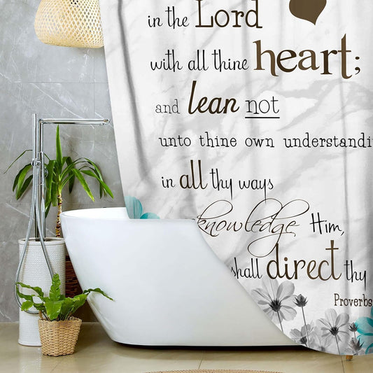 DYNH Inspirational Quote Shower Curtain, Bible Verse Inspirational Motivational Shower Curtain, Abstract Ink Paint Pink Teal Marble Shower Curtain Abstract Bath Curtain with Hooks 72X72Inch