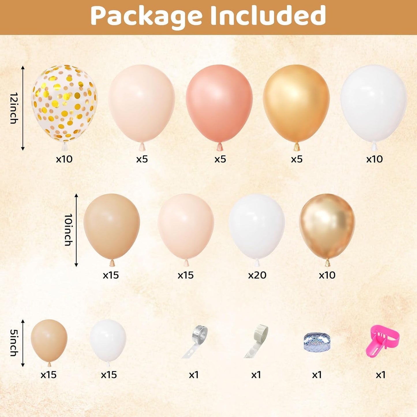 Ouddy Party Blush Balloons Arch Garland Kit, Different Sizes 12 10 5Inch Peach Rose Gold Pastel Orange Metallic Confetti Balloon for Bridal Baby Shower Wedding Birthday Party Decoration