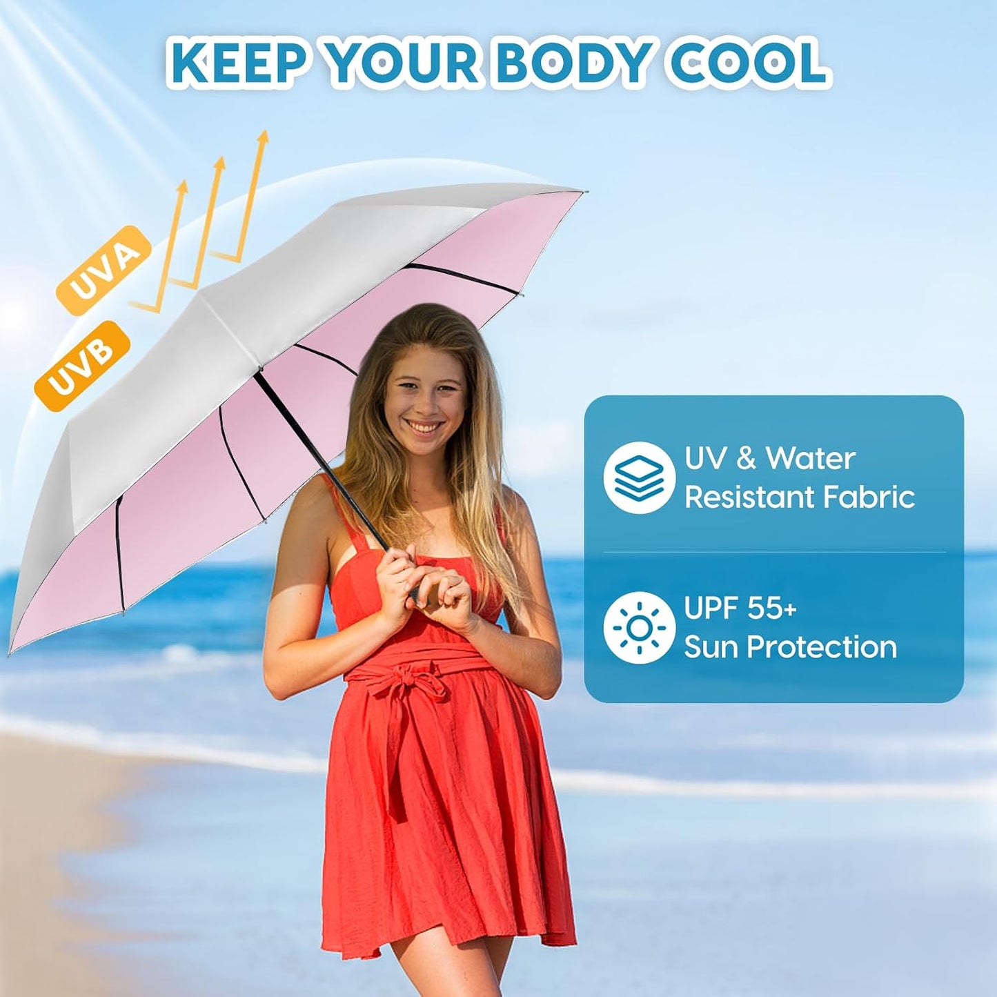 ZOMAKE UV Umbrella for Sun Protection UPF 50+,43/46 Inch Travel Compact Sun Umbrellas UV Blocking Small Auto Open Portable for Walking