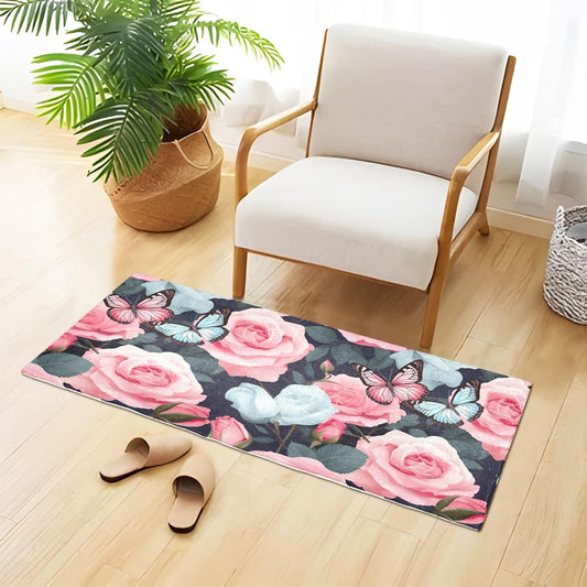 J JOYSAY Pink Rose Bathroom Rug Mat Ultra Soft Absorbent Bath Rug Carpet Non Slip Quick Dry Bath Mats for Kitchen Bedroom Living Room Bathroom Shower 39x20 inch
