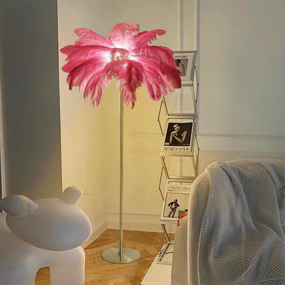 Ostrich Feather Lamp, Feather Floor Lamp,Standing Lamp Stepless Golden Pole Floor LED Lights, 3 Dimmable Lights Temperatures, Elegant Design for Corner, Bedroom, Living Room (62.99 Inch)