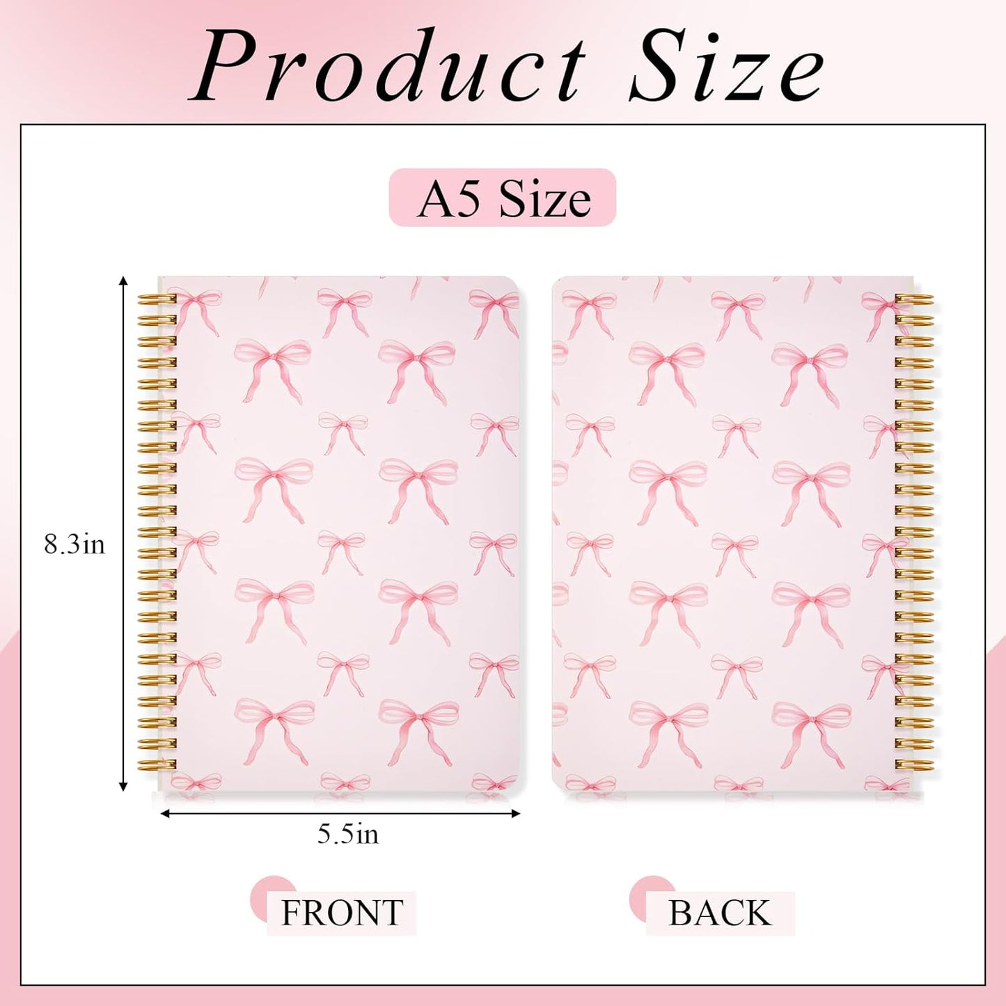 Resurhang 8 Pack Pink Bow Spiral Notebooks, Cute Coquette Preppy Journal A5 Aesthetic Notebook Christmas Gifts for Women, Ruled Bowknot Coquette Stuff Pink Bow Bible Journal 5.5 x 8.3 Inch
