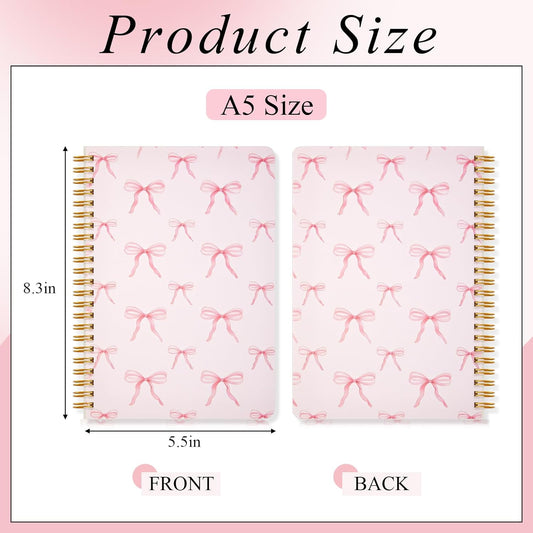 Resurhang 8 Pack Pink Bow Spiral Notebooks, Cute Coquette Preppy Journal A5 Aesthetic Notebook Christmas Gifts for Women, Ruled Bowknot Coquette Stuff Pink Bow Bible Journal 5.5 x 8.3 Inch