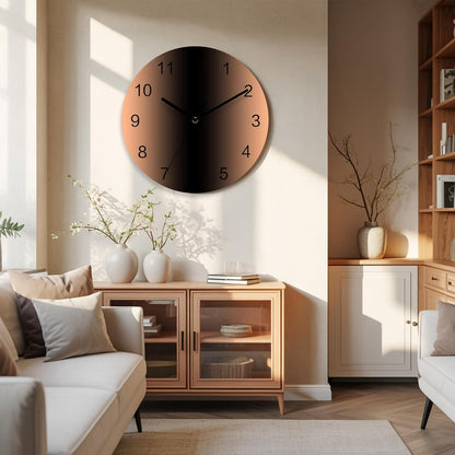 Ombre Abstract Gradient Coral Pink and Black Wall Clock Battery Operated Non-Ticking 12" Round Wood Clocks, Kitchen Wall Clock for School Bathroom Living Room Home Office Wall Decor
