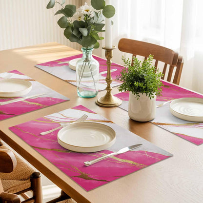 Abstract Marble Placemat Set of 4 Non-Slip Placemats for Dining Table Marble Pink Washable Table Mats, Heat Resistant Kitchen Table Mats for Party, Dining Room & Home Decor