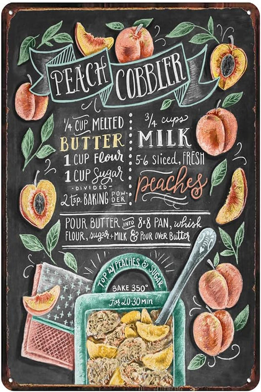 Vintage Peach Cobbler Tin Sign - Retro Food Metel Sign - Wall Decor Wall Sign for Kitchen Bakery Cafe Restaurant