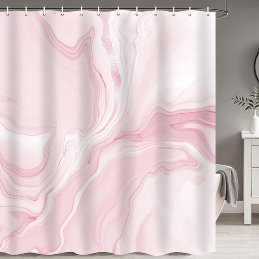 MERCHR Pink Marble Shower Curtain, Abstract Modern Shower Curtains for Bathroom Decor, Aesthetic Ink Art Chic Elegant Waterproof Fabric Shower Curtain Set with Hooks, 72x72 Inch