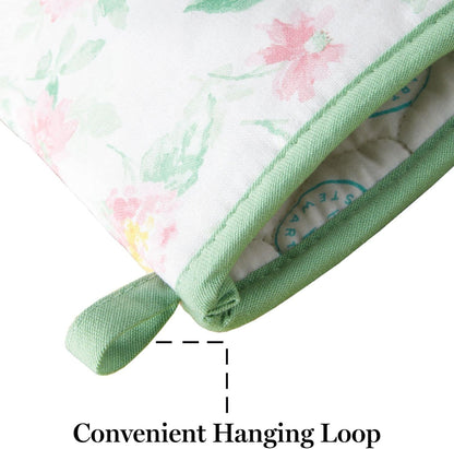 Martha Stewart Amber Floral Oven Mitt & Pot Holder Set 2-Pack, Pink/Yellow, OM: 7"x13" & PH: 7"x10"