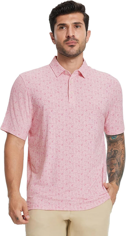 Mens Golf Shirts Short Sleeve Moisture Wicking Dry Fit Print Performance Athletic Casual Golf Polo Shirts for Men