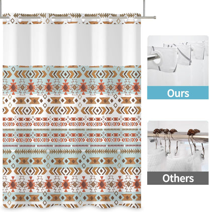 Boho Shower Curtain with Snap in Liner No Hook Mid Century Abstract Curtains for Bathroom Decorations Arch Sun Palm Leaf Waterproof Fabric Bath Accessories Washable 71x74 Inch