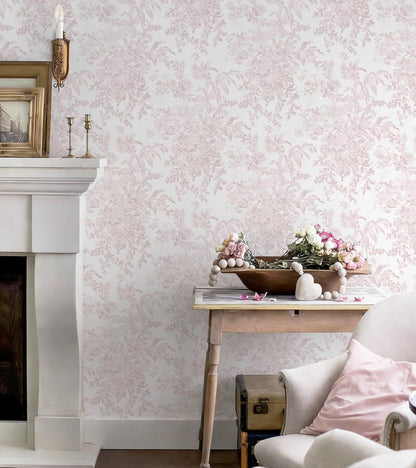 Heroad Pink Peel and Stick Wallpaper Toile Floral Contact Paper Boho Leaf Removable Wall Paper Self Adhesive Stick On Wallpaper for Girls Bedroom Bathroom Renter Friendly Vinyl Roll 17.3''X78.7''