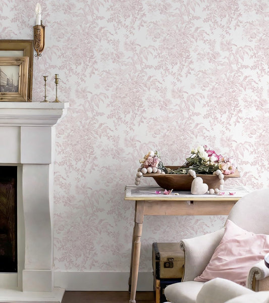 Heroad Pink Peel and Stick Wallpaper Toile Floral Contact Paper Boho Leaf Removable Wall Paper Self Adhesive Stick On Wallpaper for Girls Bedroom Bathroom Renter Friendly Vinyl Roll 17.3''X78.7''