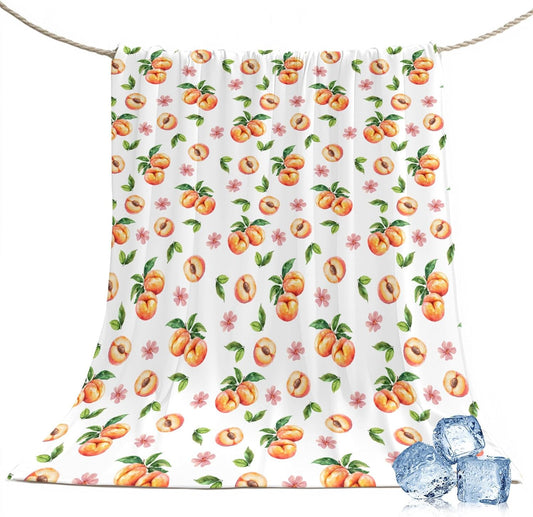 50"x60" Standard Throw Cooling Blanket Peaches Ice Silk Lightweight Breathable Soft Summer Blanket for Hot Sleepers Couch Bed Sofa Camping Flowers Summer Fruit