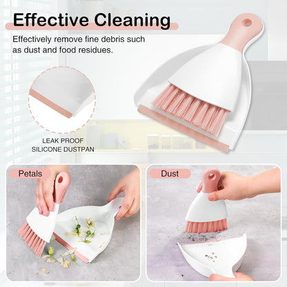 NACENA Mini Dustpan and Brush Set 2 Pack, Small Broom and Dustpan Set Dust Pan and Mini Hand Broom Dustpan and Broom Combo Compact for Home Table Keyboards Sofa Kitchen, Pink