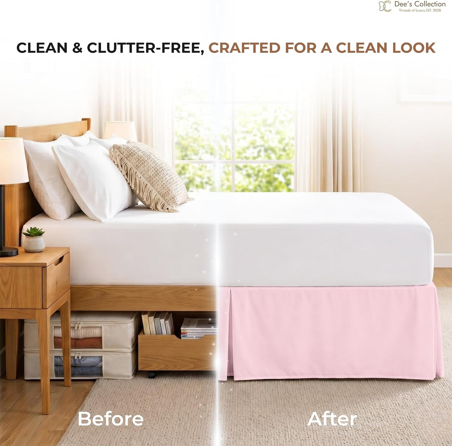 Dee's Collection Full Size Bed Skirt 13" Drop Hotel Quality Pleated Dust Ruffle with Platform Style Secure Fit, Split Corners, Wrinkle & Fade Resistant Microfiber, Tailored Classic Look, Pink
