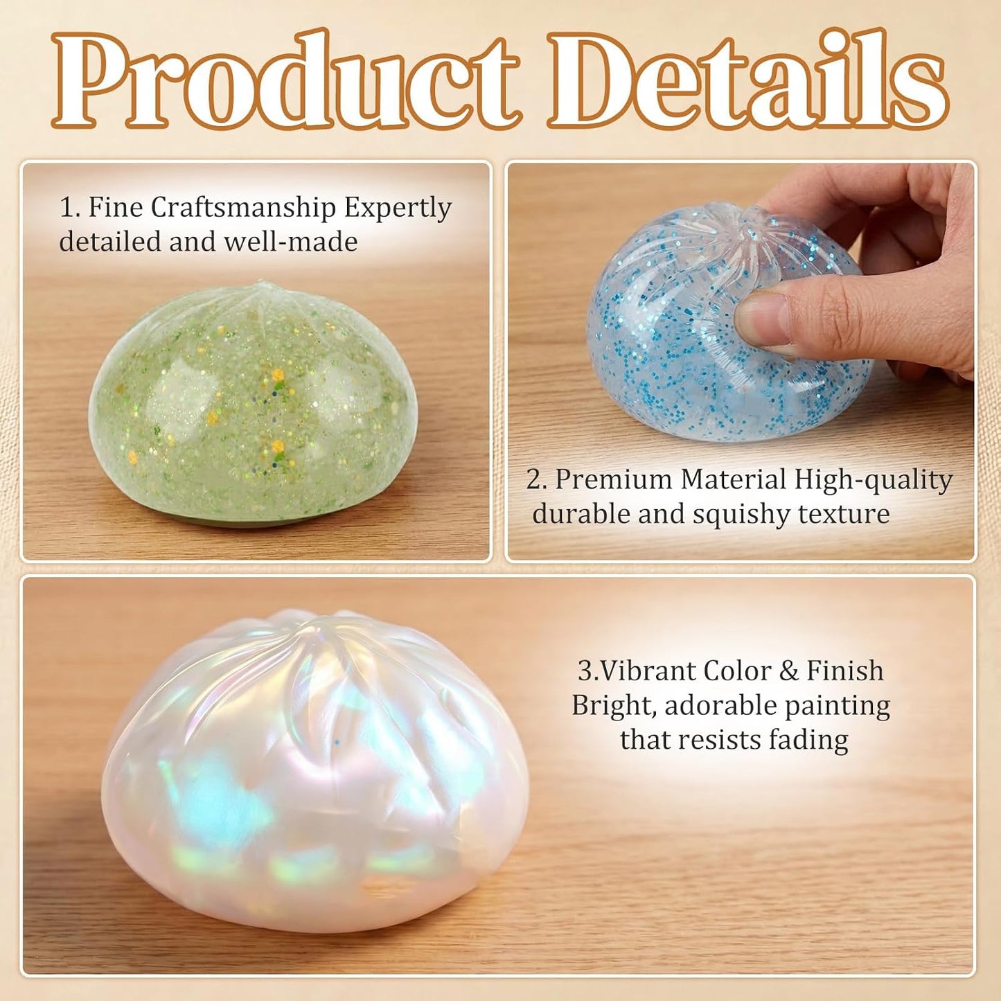 Dumpling Stress Balls Squishy Toys, Colorful Dumplings with Mystery Box, Colorful Dumpling Stress Balls Fidget with Steamer Box, Soft Squeeze Decompression Dough Party Gift (Glitter Pink)