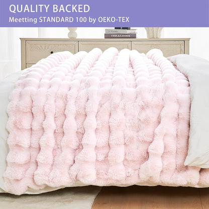 Bigacogo Faux Fur Throw Blanket for Couch, Fuzzy Soft Plush Thick Warm Bubble Blankets for Sofa Bed Living Room Décor, Cute Luxury Cozy Fluffy Throw Gift for Women Girls, 60"x70", Pink