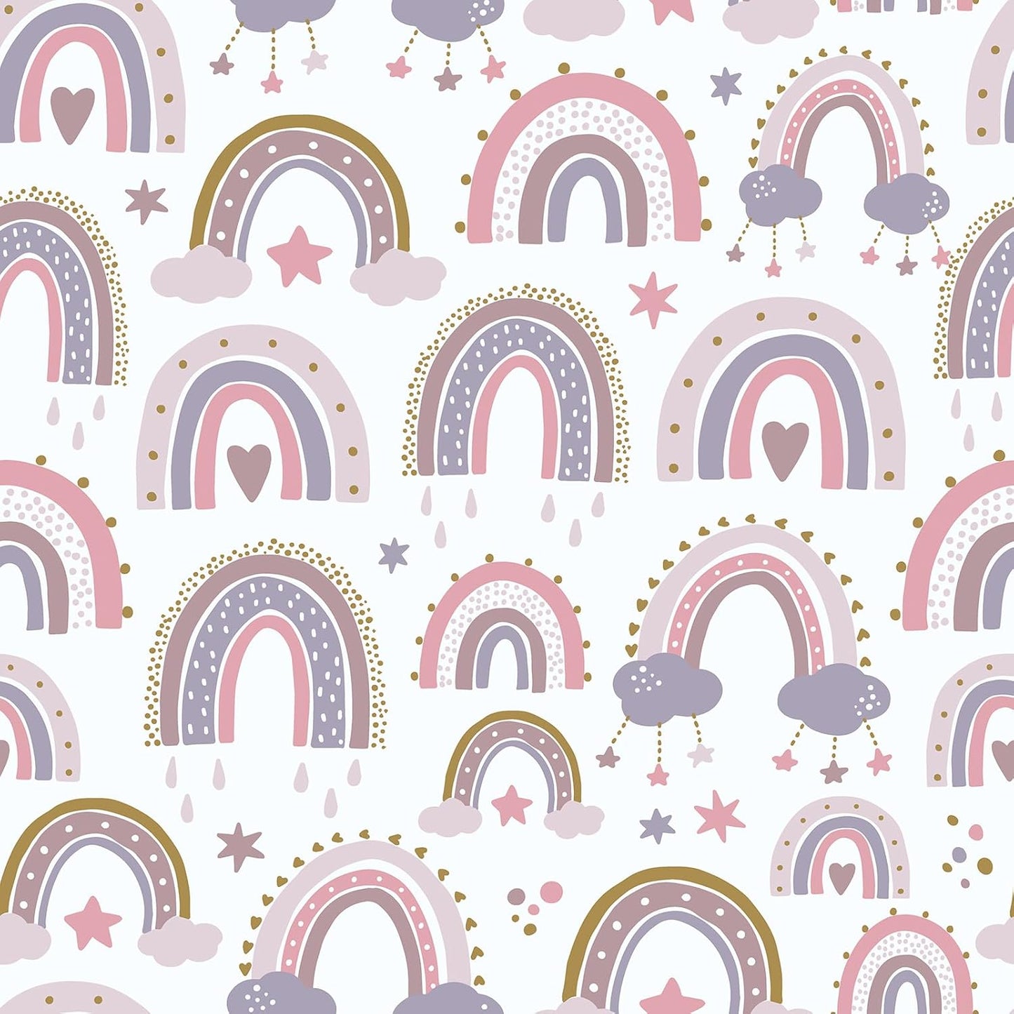 CHIHUT 17.7"x100" Pastel Rainbow Wallpaper Soft Pink Purple Blue Wall Mural with Clouds Stars Pattern Wallpaper Peel and Stick Rainbow Contact Paper for Kids Room Nursery Playroom Wall Décor